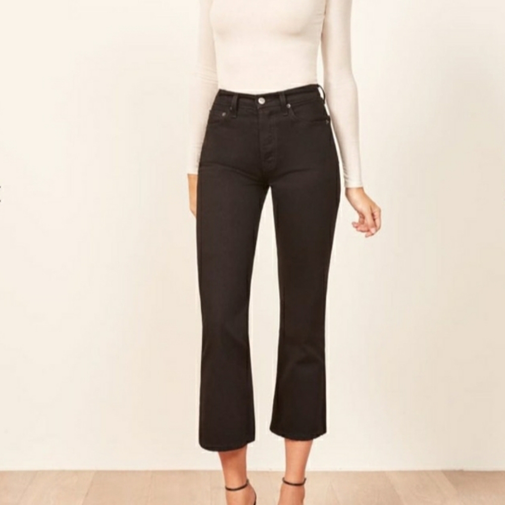 Reformation Black Jordi Kick Crop Flare Jeans 26